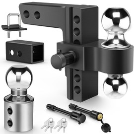 Kohree 6 inch Adjustable Trailer Hitch for Fit 2 & 2-1/2 Inch Receiver, 3 Solid Ball 1-7/8", 2", 2-5/16"(12,500 LBS GTW), Heavy Duty Aluminum Drop Hitch with Hitch Tightener & 2 Locking Hitch Pin