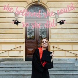 She Believed She Could So She Did Banner, Girls Graduation Banner, She Mastered it, Girls Graduation Party Decorations, Pink Glitter