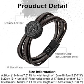 murtoo Viking Bracelets for Men Brown Braided Leather Bracelets Mens Bracelet Magnetic Clasp Bracelet Gift for Him (Brown, 8.5 Inch)