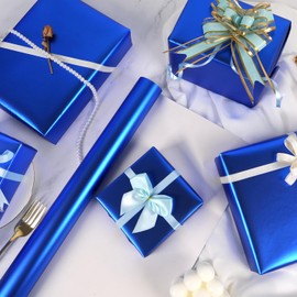 Royal Blue Wrapping Paper Roll, Solid Color Metallic Wrapping Paper, Matte Wrapping Paper Roll, Blue Gift Wrapping Paper for Birthday Wedding Christmas Mother's Day Baby Shower, 17 Inches x 32.8 Feet