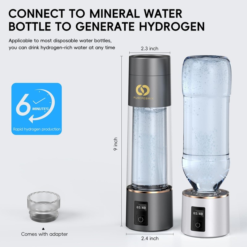 PUREPEBRIX Hydrogen Water Bottle Generator - Up to 6400 PPB,