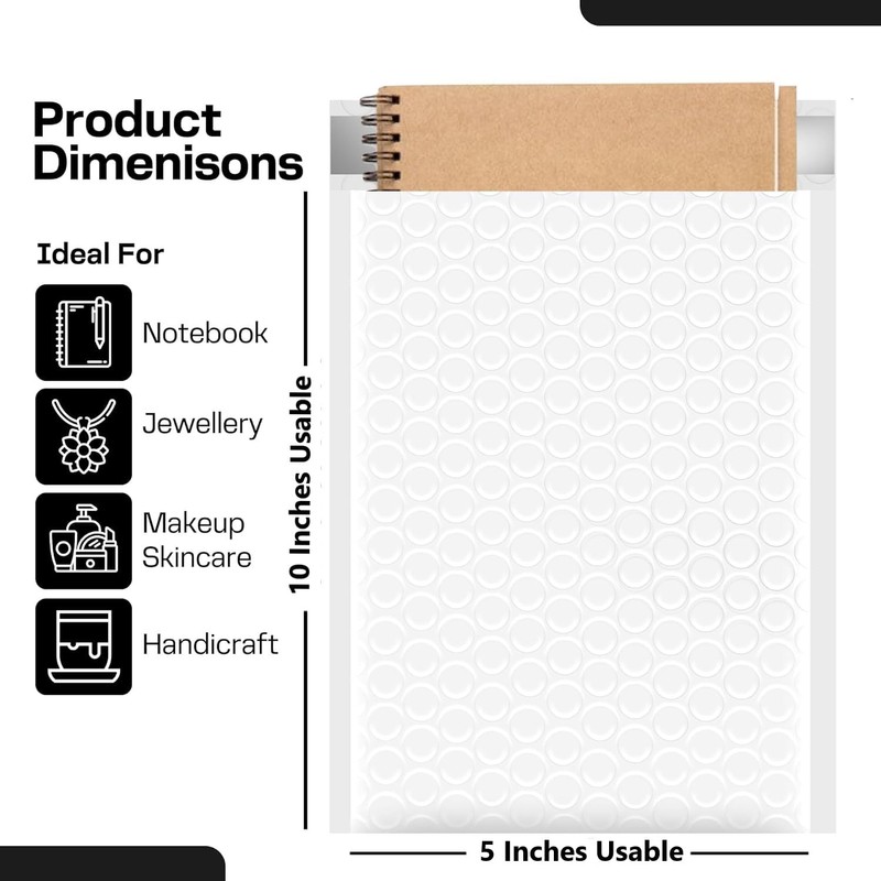SPACE SEAL® White Bubble Mailer 5x10 IN (Usable Size) -