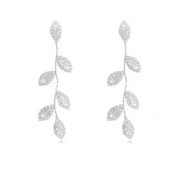 DEYOUM Leaf Earrings for Women Trendy Silver Marquise Bridesmaids Bling Rhinestone Cubic Zirconia Dangle Drop Earrings Wedding Prom Party Jewelry Gift (silver)