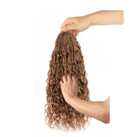 Goddess Box Braids Pure Protein Fiber Close to Human Hair 18 Inch 8 Packs Boho Crochet Braids with Soft Curls Bohemian Braids Crochet Hair for Black Women (18Inch,30#)