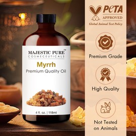 Majestic Pure Essential Oil with Glass Dropper - 100% Pure and Natural - Essential Oils for Diffuser, Aromatherapy, Soap and Candle Making, Myrrh Essential Oil, Myrrh Oil, 4 Fl Oz