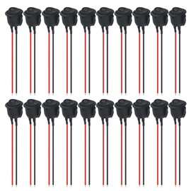 BGTXINGI 20Pcs Round Rocker Switch ON Off 2Pin SPST Mini Boat Toggle Switches AC 6A/125V 10A/250V with Pre-soldered Wire for Car Auto Boat (Black)