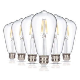 Simba Lighting LED Edison Vintage Filament ST21 (ST64) Light Bulbs (6 Pack) 6W Dimmable 60W Equivalent Clear Glass Decorative Antique Retro, Standard Medium E26 Base, Warm White 2700K
