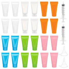 BENECREAT 24 Pcs 5ml Squeeze Tubes, 6 Color Plastic Empty Lotion Tubes, Refillable Soft Bottles, Makeup Sample Bottles, Travel Size Containers for Body Lotion Facial Cleanser Dispensing