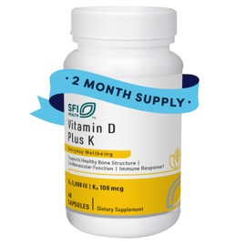 Klaire Labs SFI Health Vitamin D Plus K - Bioavailable Vitamin K2 D3 Supplement for Bone & Immune Support - Each Capsule Delivers D3 5000 iu & K2 100 Mcg (60 Capsules)