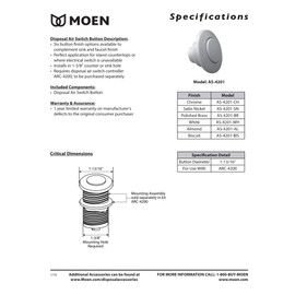 Moen Mediterranean Bronze Garbage Disposal Air Switch Coordinating Decorative Button, Decorative Button Only, Housing Required, AS-4201-BRB