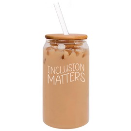 MIP 16oz Can Shaped Glass Iced Coffee Cup with Bamboo Lid and Straw Gift Inclusion Matters Special Education Teacher Autism Awareness