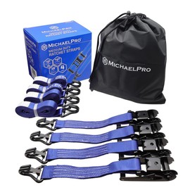 MichaelPro 4 Pack 1.5" x 15' Ratchet Tie Down Straps with J-Hook Safety Latches, 3300 lb Break Strength, for Moving Cargo, Appliances, Lawn Equipment, Motorcycle, Storage Bag Included | MP021002