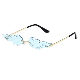 RUNHUIS Fire Flame Sunglasses Flame Rimless Sunglasses Rimless Wave Glasses Fire Shaped Glasses Eyewear for Party (Clear Blue)