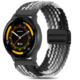 Folavii 22mm Magnetic Braided Nylon Band Compatible With Garmin Venu 3 Watch Band/Venu 2/Vivoactive 4, Quick Release Stretchy Strap Replacement for Forerunner 965/955/945/265/255/255 Music