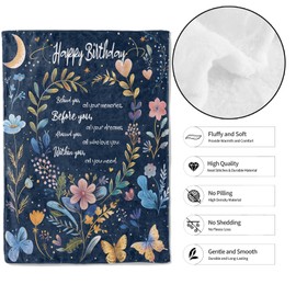MIEPOS Happy Birthday Blanket Gifts for Women Girls, 50x60in,Festival Party Decor,Moon Garden Floral Love Blankets,Unique Gift Ideas for Mom Sister Grandma Wife Female,Soft Cozy Lightweight Throws