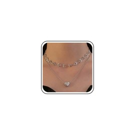 TseenYi Layered Heart Love Choker Necklace Multilayer Heart Necklace Neck Lace Tiny Beads Chain Necklace Small Heart Necklace Silver Love Short Necklace Chain Jewellery for Women and Girls