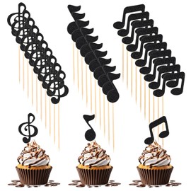 JJUNW JJUNW 30Pcs Music Notes Cupcake Toppers, Music Notes Party Decorations, Black Glitter Musical Symbol Cupcake, for Rock Music Concert Theme Baby Shower Wedding Singer Birthday Party Supplies