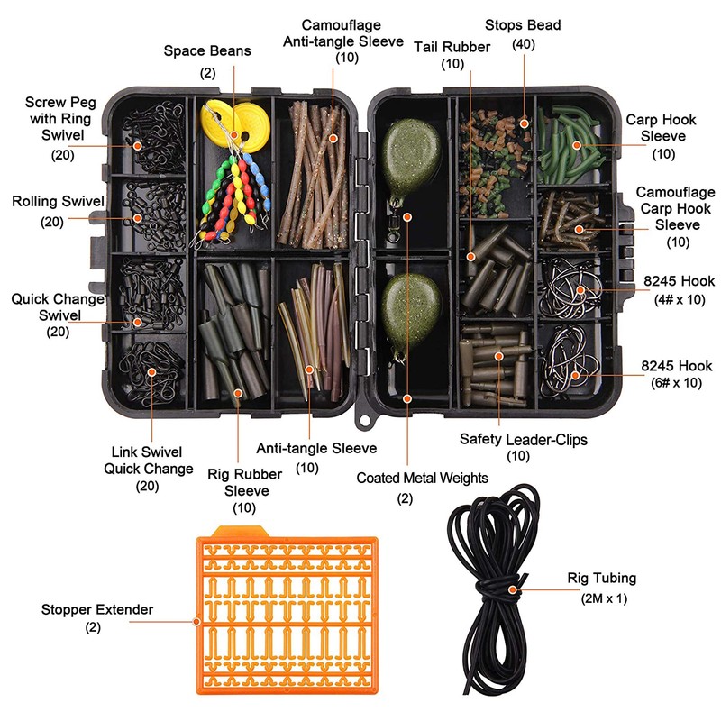 217pcs/box Carp Fishing Tackle Box Anti Tangle Sleeve Line Aligner