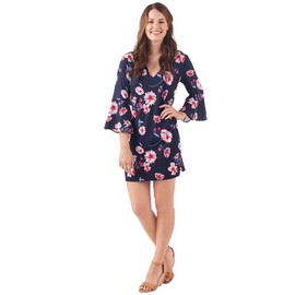 Mud Pie Women Moonlight Garden Mila Bell Sleeve Dress (Large) Navy, Blue