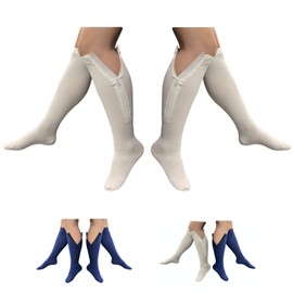 HealthyNees 2 Set Closed Toe 20-30 mmHg Zipper Compression Leg Socks Navy White (2 Pairs White, 3X-Large)