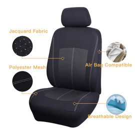 Flying Banner Car Seat Covers Full Set Universal fit Most Car,Truck,SUV and Van Comfortable Airbag Compatible Jacquard & Polyester (Full Set - Low Back, Black)