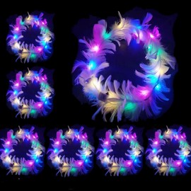 Pack of 6 Luminous Hair Wreath, Feather Hair Wreath, Luminous LED Flower Wreath, Headband, Garland Headband, Children, Hair Band with Flowers Girls, Flower Headband Women's LED for Birthday, Wedding,