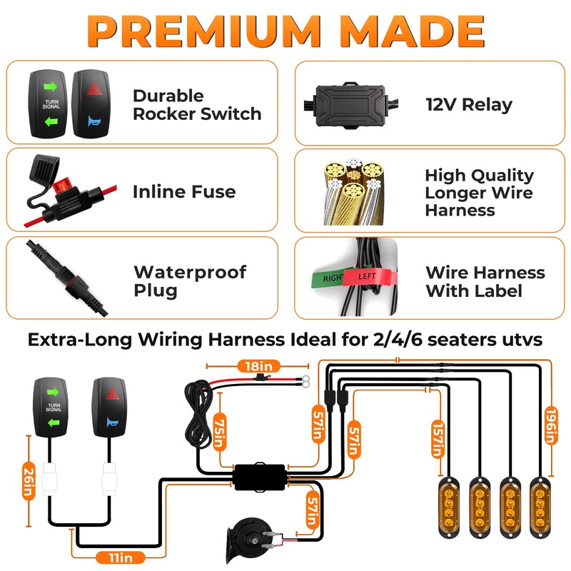 YUDE ATV SXS UTV Turn Signal Kit with 110dB Horn,Pre-Wired,Plug