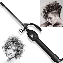 BLUETOP 9mm Ceramic Mini Hair Curler for Short Hair, Tight Curls Curling Iron, PTC Heating, Adjustable Temperature, Fast Heating, LCD Digital Display, Travel Size, Dual Voltage, 3/8 Inch, Unisex