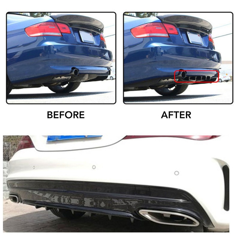 3 Pcs Chassis Deflector Universal Black Rear Lip Shark Fin
