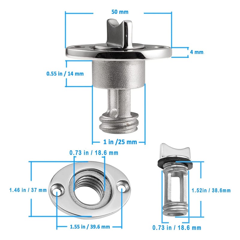 316 Stainless Steel Bilge Drain Plug Fit 1inch, 25mm Hole,