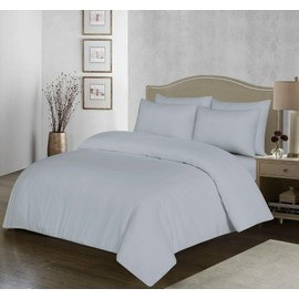 100% Egyptian Cotton Duvet Cover Set |200 Thread Count Plain Dyed Duvet Quilt Cover Set With Free Pillowcases| Non-Iron Easycare Bedding Set - Single Double King Super King Sizes (Silver, Double)