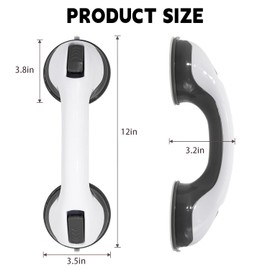 2-Pack Grab Bars for Bathtubs and Showers, 12 inch Shower Handle Suction Shower Bar, Safety Bars for Shower Chair, Bathroom Grab Bar for Senior，No Drilling Removable (Gray, 12 inch)