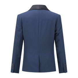 Conjunto de 3 piezas para niños, ajuste delgado, chal, solapa, chamarra, pantalones, corbatín, vestido formal, esmoquin, Azul marino, 8 Años