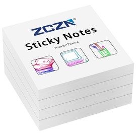 ZCZN 76 x 76 mm Sticky Notes, 100 Sheets/Pad, 4 Pads, White
