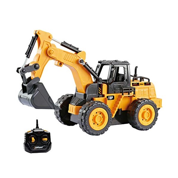 Top Race 5 Channel Excavator Toy Fully Functional Remote Control Digger 1:24 scale RC Tractor Construction Truck Toy Tractor Digger Toys Kids Tractor for Boys Girls Ages 3 4 5 6 7 and Up