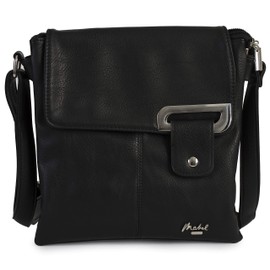Mabel Womens Messenger Cross-Body Shoulder Bag With Silver or Gold Trim - Medium Size Handbag - FAITH (Black - Silver Trim)