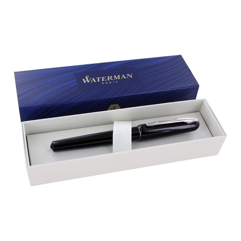 Waterman Kultur Fountain Pen, Black with Chrome Trim, Fine Nib