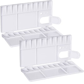 Prmape 2 Pcs Paint Palette with 25 Wells, 7.8 * 3.9-inch Watercolour Mixing Palette, Portable Folding Paint Palette for Kids and Adults to Create DIY Craft Professional Art Painting