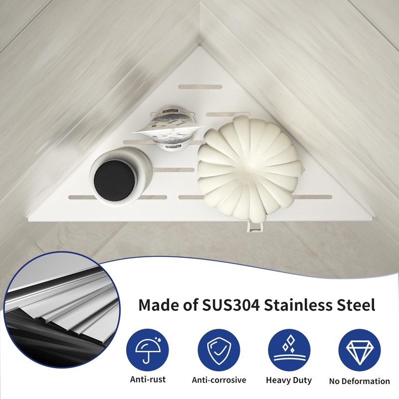 Bernkot Corner Shower Shelf, 304 Stainless Steel with Slot Design