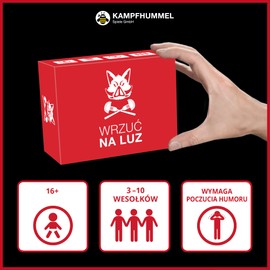 KAMPFHUMMEL WRZUĆ NA LUZ - Polska gra imprezowa dla osób z czarnym poczuciem humour z 400 kartami dla 3-10 graczy w wieku od 16 LAT.