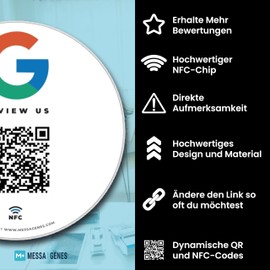 MESSAGENES Google Sticker with QR and NFC | Signs Rating NFC and QR Code | 1 Round Unit | Google Review | Ratings in 1 Click | Increases Ratings in Google Your Business