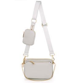 UTO Women's 3-in-1 Crossbody Bag, Wide Strap with Coin Bag, Handbag with Removable Chain, Shoulder Bag with Removable Adjustable Shoulder Strap, Small Bag, Leather, Stylish, 0947 Grey-New-1,