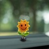 Shaking Sunflower Car Accessories Dashboard Decorations, Smiley Handmade Knitted for