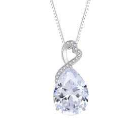 FJ Teardrop Necklaces for Women 925 Sterling Silver Pear Cut Cubic Zirconia Pendant Necklace April Birthstone Jewellery Gifts for Her