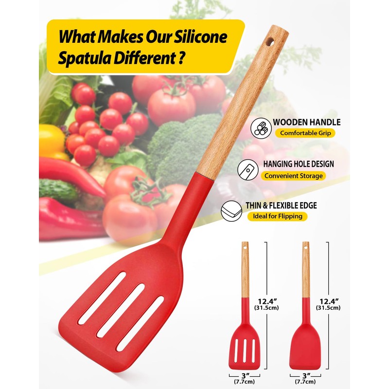 Pack of 2 Silicone Cooking Spatula, Heat Resistant Solid Turner,
