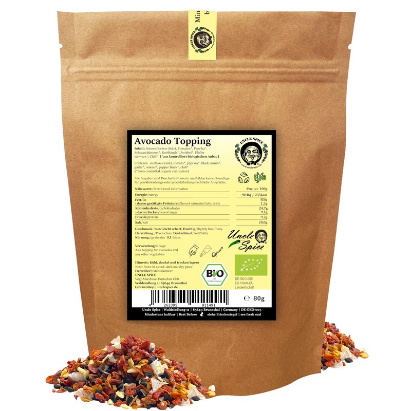 UNCLE SPICE® Avocado Topping – Organic Spice Mix – 80