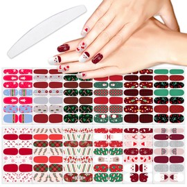 YECIRALA 12 Sheets Christmas Nail Polish Stickers Full Nail Wraps for Christmas Day Nail Art Accessory Self Adhesive Nail Christmas Stickers for Nails Polish Strips Christmas Father Tree Nail Strips