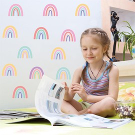 Rainbow Wall Sticker for Girl Bedroom - Wall Decal Peel and Stick for Kids Nursery Living Room Classroom Playroom Colorful Vinyl Wall Decor Sticker 6 Sheets