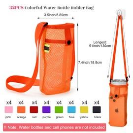 Mumufy 32 Pcs Water Bottle Sling Holder with Adjustable Strap Mesh Tumbler Carrier Lightweight Nylon Crossbody Bottle Sleeve with Pouch for Walking Hiking Gym Camping Sports Beach Cycling