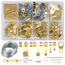 Picture Hooks Picture Hanger Set, 300 Pieces Hooks Picture Frame Hangers, with Wire, Prong Hanger, Eye Screw Eyelets, D Rings, Steel Hooks & Nails for Wooden Frame, Picture Photo Painting, Hanging